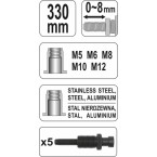 Kniediklis srieginėms kniedėms | M5, M6, M8, M10, M12, | 330 mm (YT-3612)